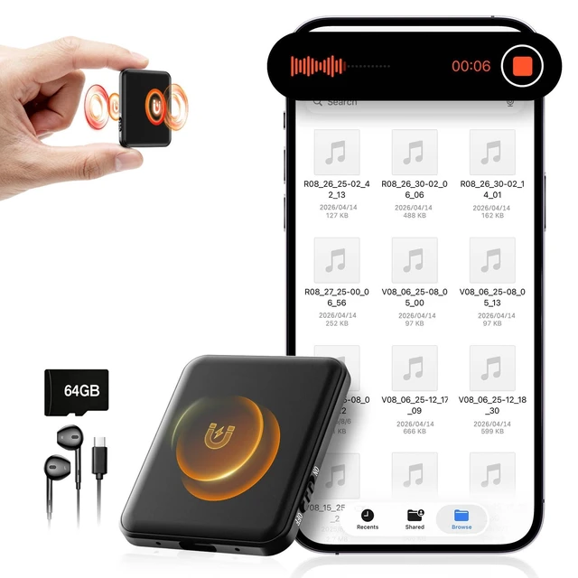 Alt view image 8 of 14 - Voice Activated Recorder 64GB - Double-Sided Magnetic Voice Recorder with AI Noise Reduction, Holds 6000 Hours of Audio, Recording Device for Lectures, Meetings and Interviews
