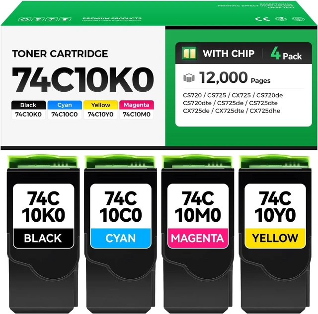 Alt view image 8 of 14 - 74C10K0 74C10C0 74C10M0 74C10Y0 High Yield Toner Cartridge Set 4-Pack Replacement Compatible with Lexmark Color CS720de CS720dte CS725de CS725dte Laser Printer Ink All-in-One Black Cyan Magenta Yellow