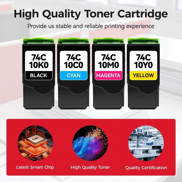 Alt view image 11 of 14 - 74C10K0 74C10C0 74C10M0 74C10Y0 High Yield Toner Cartridge Set 4-Pack Replacement Compatible with Lexmark Color CS720de CS720dte CS725de CS725dte Laser Printer Ink All-in-One Black Cyan Magenta Yellow