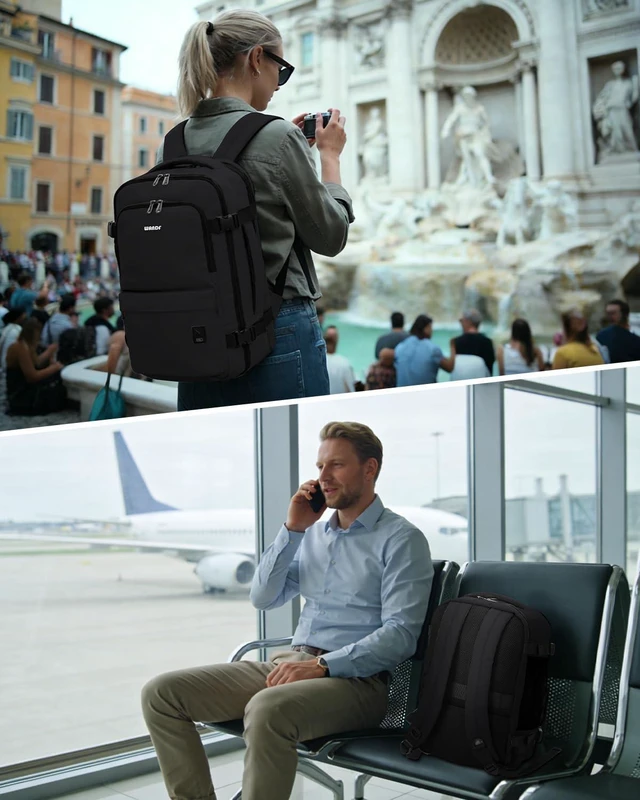 Alt view image 7 of 10 - WANDF Personal Item Travel Bag, Small Travel Backpack 17x10x9 for United Airlines, 15.6" Laptop Backpack for Men Women (Black)
