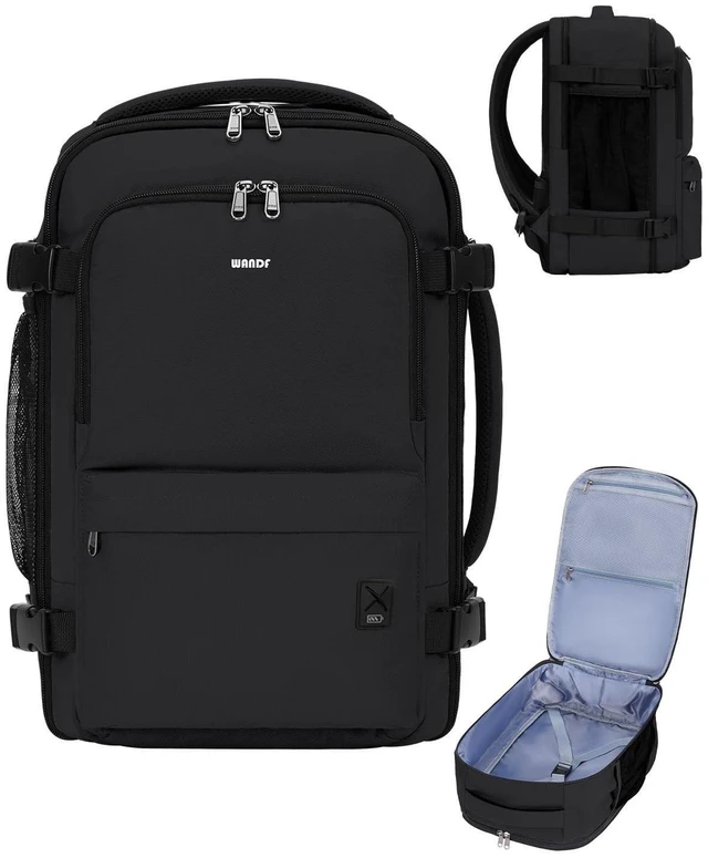 Alt view image 6 of 10 - WANDF Personal Item Travel Bag, Small Travel Backpack 17x10x9 for United Airlines, 15.6" Laptop Backpack for Men Women (Black)