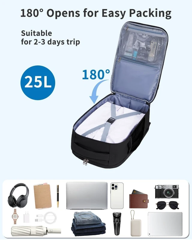 Alt view image 9 of 10 - WANDF Personal Item Travel Bag, Small Travel Backpack 17x10x9 for United Airlines, 15.6" Laptop Backpack for Men Women (Black)