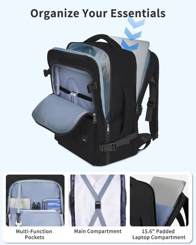 Alt view image 10 of 10 - WANDF Personal Item Travel Bag, Small Travel Backpack 17x10x9 for United Airlines, 15.6" Laptop Backpack for Men Women (Black)