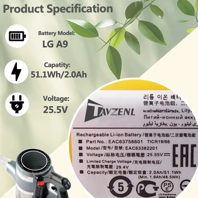Alt view image 9 of 14 - LG A9 Battery Replacement for LG Cord Zero A9 A9+ A905 A908 A902RM 51.1Wh 2.0