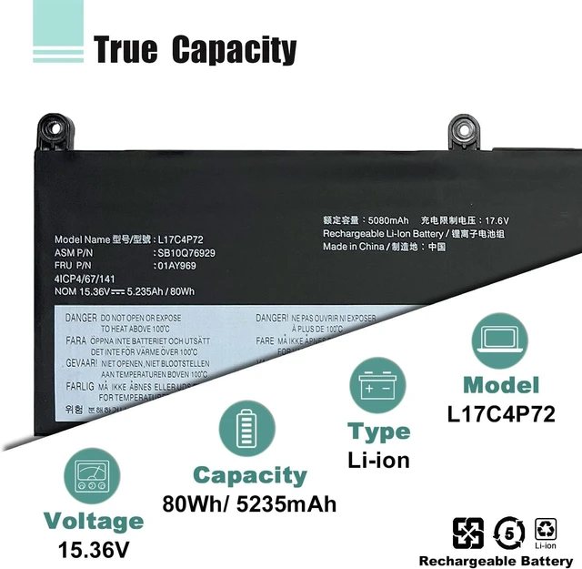 Alt view image 9 of 14 - L17C4P72 L17M4P72 L18M4P71 Laptop Battery Compatible with Lenovo ThinkPad X1 Extreme 1st Gen/2nd Gen ThinkPad P1 1st Gen/P1 Gen 2 Series Notebook SB10Q76928 01AY968 SB10S57317 01YU911