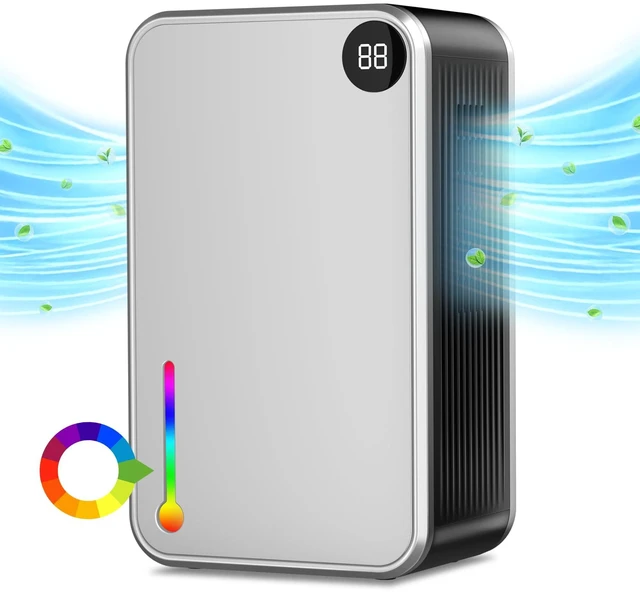 Alt view image 8 of 14 - Dehumidifier, 95OZ Dehumidifiers for Home 1000 Sq.Ft, Quiet with Auto Shut Off, Humidity Display Dehumidifier for Bedroom/Bathroom, Timer, Drain Hose, 7-color LED light, Moisture Absorbers (Grey)