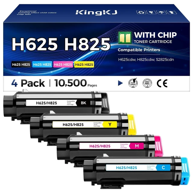Alt view image 6 of 10 - H625 H825 S2825 Toner Cartridge Set 4-Pack Black Cyan Magenta Yellow Replacement for Dell 593-BBOW 593-BBOX 593-BBOY 593-BBOZ Compatible with Dell H625cdw H825cdw S2825cdn Laser All-in-One Printer Ink