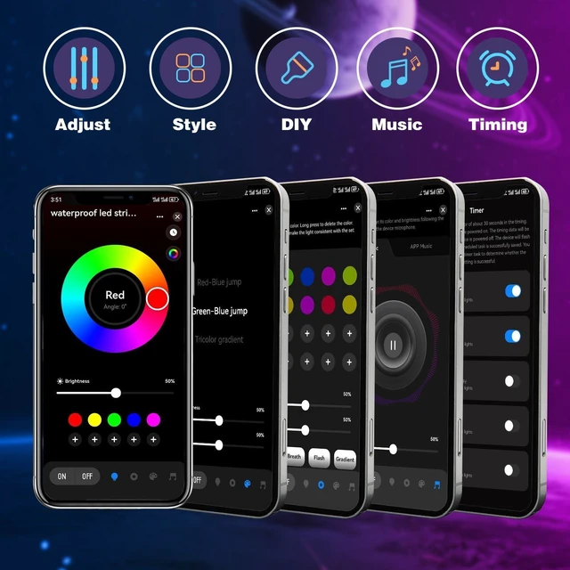 Alt view image 12 of 14 - 50ft Outdoor led Strip Lights Waterproof IP68, RGB Outdoor led Lights with Button & Bluetooth App Control, Music Sync, Timer, Exterior Led Rope Lights for Decor Balcony, Roof, Garden, Pool