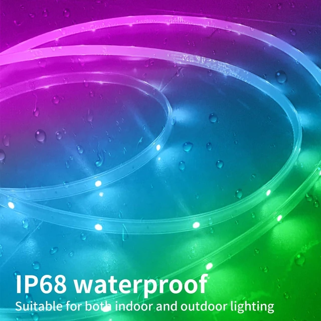 Alt view image 14 of 14 - 50ft Outdoor led Strip Lights Waterproof IP68, RGB Outdoor led Lights with Button & Bluetooth App Control, Music Sync, Timer, Exterior Led Rope Lights for Decor Balcony, Roof, Garden, Pool
