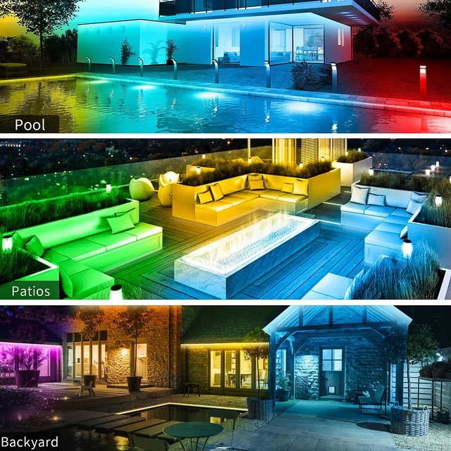 Alt view image 13 of 14 - 50ft Outdoor led Strip Lights Waterproof IP68, RGB Outdoor led Lights with Button & Bluetooth App Control, Music Sync, Timer, Exterior Led Rope Lights for Decor Balcony, Roof, Garden, Pool