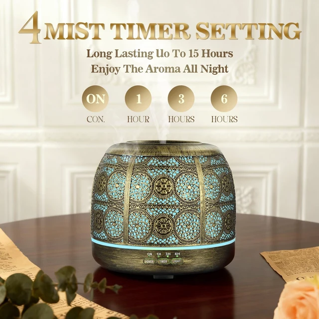Alt view image 11 of 14 - Essential Oil Diffuser, 500ml Aromatherapy Diffuser for Home, Ultrasonic Diffusers for Essential Oils, Metal Oil Diffuser with Mist Timer and Color Mood Light, Gift for Women and Men