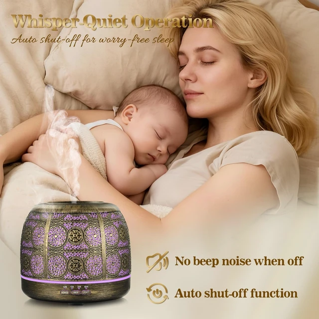 Alt view image 12 of 14 - Essential Oil Diffuser, 500ml Aromatherapy Diffuser for Home, Ultrasonic Diffusers for Essential Oils, Metal Oil Diffuser with Mist Timer and Color Mood Light, Gift for Women and Men
