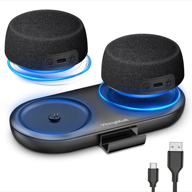 Alt view image 8 of 14 - Bluetooth Speaker Set with Magnetic Base for Multi Room, TWS Stereo Sound with RGB Lights, 10H Playtime, Dual Bluetooth 5.4 Portable Wireless Speaker for TV,Home Theater, Outdoor, Meeting