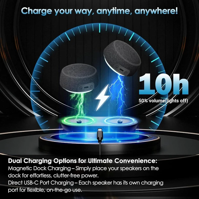 Alt view image 11 of 14 - Bluetooth Speaker Set with Magnetic Base for Multi Room, TWS Stereo Sound with RGB Lights, 10H Playtime, Dual Bluetooth 5.4 Portable Wireless Speaker for TV,Home Theater, Outdoor, Meeting