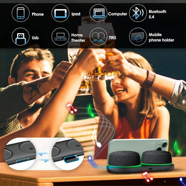 Alt view image 13 of 14 - Bluetooth Speaker Set with Magnetic Base for Multi Room, TWS Stereo Sound with RGB Lights, 10H Playtime, Dual Bluetooth 5.4 Portable Wireless Speaker for TV,Home Theater, Outdoor, Meeting