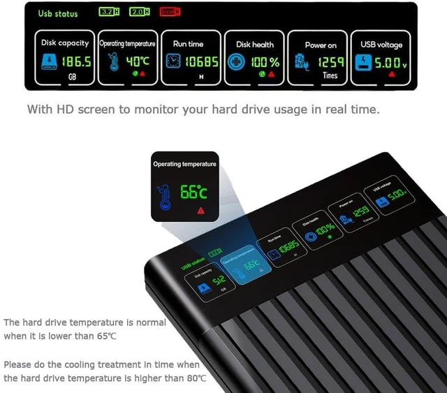 Alt view image 8 of 10 - HWAYO 2.5'' 750GB Portable External Hard Drive with LCD Display HD Screen USB3.1/3.2 Type C HDD Storage for PC, Desktop, Laptop, Mac OS, Xbox One, PS4, PS5 (750GB)