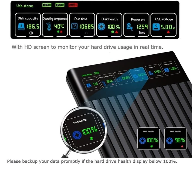 Alt view image 7 of 10 - HWAYO 2.5'' 750GB Portable External Hard Drive with LCD Display HD Screen USB3.1/3.2 Type C HDD Storage for PC, Desktop, Laptop, Mac OS, Xbox One, PS4, PS5 (750GB)
