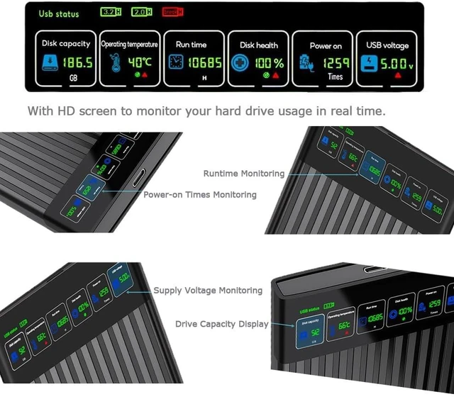 Alt view image 9 of 10 - HWAYO 2.5'' 750GB Portable External Hard Drive with LCD Display HD Screen USB3.1/3.2 Type C HDD Storage for PC, Desktop, Laptop, Mac OS, Xbox One, PS4, PS5 (750GB)