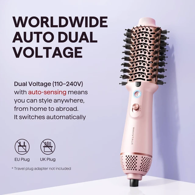 Alt view image 9 of 14 - Dual Voltage Hair Dryer Brush for Europe and International Travel, 110V-240V Mini Jet Brush, Ionic Hair Dryer Brush Reduces Damage, Anti-Frizz Straight Hair, Curls and Blowouts, Volumizing