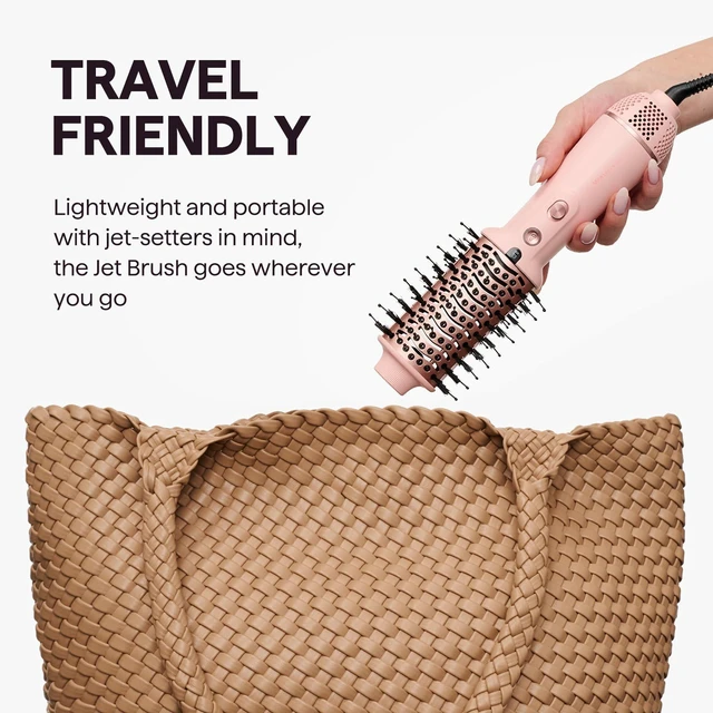 Alt view image 10 of 14 - Dual Voltage Hair Dryer Brush for Europe and International Travel, 110V-240V Mini Jet Brush, Ionic Hair Dryer Brush Reduces Damage, Anti-Frizz Straight Hair, Curls and Blowouts, Volumizing