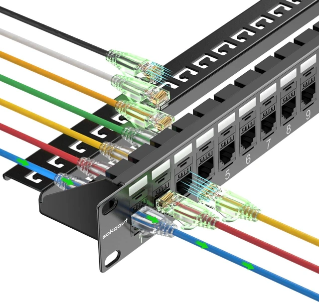 Alt view image 7 of 12 - Patch Panel 24 Port Cat6 with Coupler Keystone, Cat6 Network Patch Panel 10G No Punch Down, Time-Saver Ethernet 1U Rj45 Panel with Sturdy Back Bar, 19 Inch Coupler Network Panel
