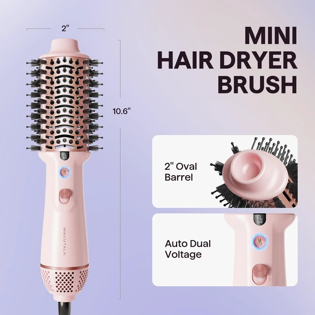 Alt view image 14 of 14 - Dual Voltage Hair Dryer Brush for Europe and International Travel, 110V-240V Mini Jet Brush, Ionic Hair Dryer Brush Reduces Damage, Anti-Frizz Straight Hair, Curls and Blowouts, Volumizing