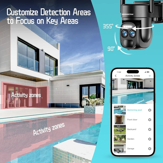 Alt view image 12 of 14 - 4K Dual Lens Solar Security Cameras Wireless Outdoor, 2.4G/5Ghz WiFi 6 Security Camera, 355° Pan/Tilt Home Security Camera with 8MP Color Night Vision, PIR Motion Detection, Auto Tracking, Alexa