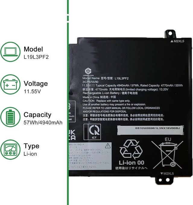 Alt view image 8 of 12 - L19L3PF2 Laptop Battery Replacement for Lenovo IdeaPad 5 15ABA7 15ALC05 15ARE05 15IAL7 15IIL05 15ITL05 Series SB10W86961 5B10W86945 L19C3PF5 SB10W86938 5B10W86947 L19M3PF6 11.55V 57Wh