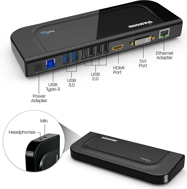 Alt view image 12 of 14 - Diamond Multimedia Dual Video Output, USB 3.0/2.0 Universal Docking Station with Gigabit Ethernet, HDMI, DVI, Audio for Windows 11, MacOS and Android 5.0+. Display Link Certified DL-3900 Chip