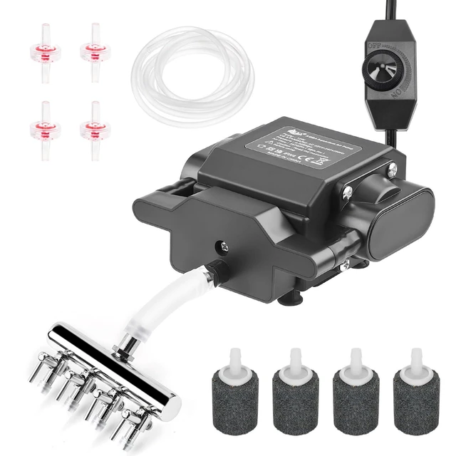 Alt view image 8 of 14 - Aquarium Air Pump Powerful Oxygen Pump Fish Tank Aerator Bubbler Adjustable High Pressure Commercial Air Pump with 4 Air Outlets & All Accessories for Pond Hydroponic Up to 1000Gal (18W,400GPH)