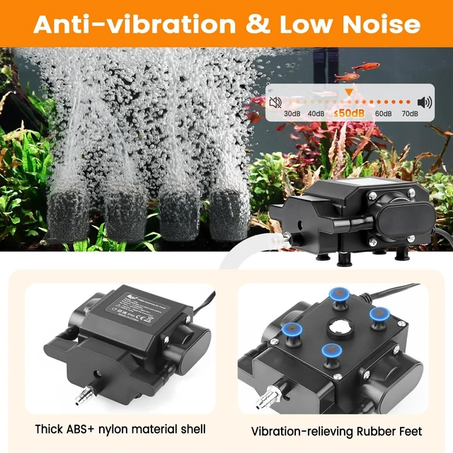 Alt view image 10 of 14 - Aquarium Air Pump Powerful Oxygen Pump Fish Tank Aerator Bubbler Adjustable High Pressure Commercial Air Pump with 4 Air Outlets & All Accessories for Pond Hydroponic Up to 1000Gal (18W,400GPH)