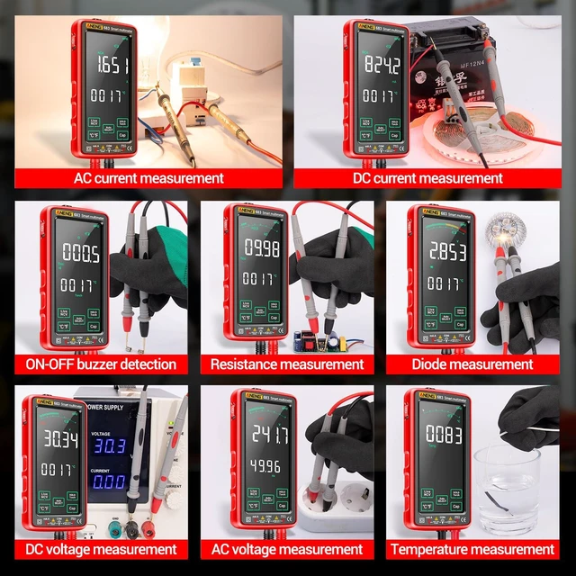Alt view image 13 of 14 - Smart Multimeter, Digital Multimeter Tester with Touch Screen 6000 Counts Auto Ranging Rechargeable A Reverse Display NCV Tester with Flashlight for Electricians, DIY (Red)