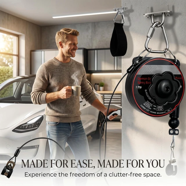 Alt view image 11 of 14 - EV Charger Cable Retractor, Universal Cable Management System | Auto Retracting Reel, Ceiling or Wall Mount, Keeps Cables Off Floor, Compatible with Most Level 2 EV Chargers