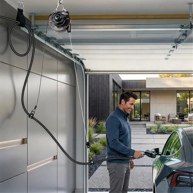 Alt view image 13 of 14 - EV Charger Cable Retractor, Universal Cable Management System | Auto Retracting Reel, Ceiling or Wall Mount, Keeps Cables Off Floor, Compatible with Most Level 2 EV Chargers