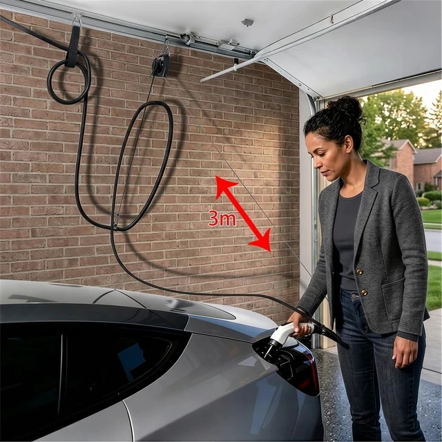 Alt view image 14 of 14 - EV Charger Cable Retractor, Universal Cable Management System | Auto Retracting Reel, Ceiling or Wall Mount, Keeps Cables Off Floor, Compatible with Most Level 2 EV Chargers