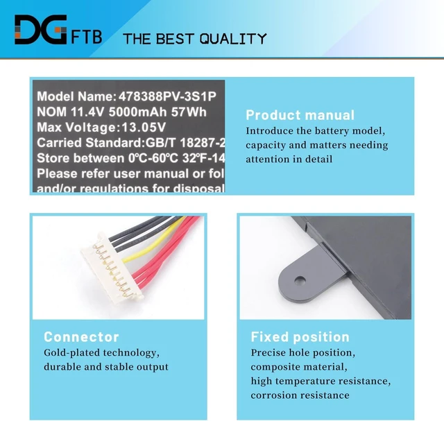 Alt view image 9 of 14 - DGFTB U478388PV-3S1P U478388PV 478388PV-3S1P Laptop Battery Replacement for Gateway Gwtn156-12Bl GWTN156-12BK GWTN156-12BL GWTN156-12RD GWTN156-12GR Series 3ICP5/83/88 11.4V 57Wh/5000mAh