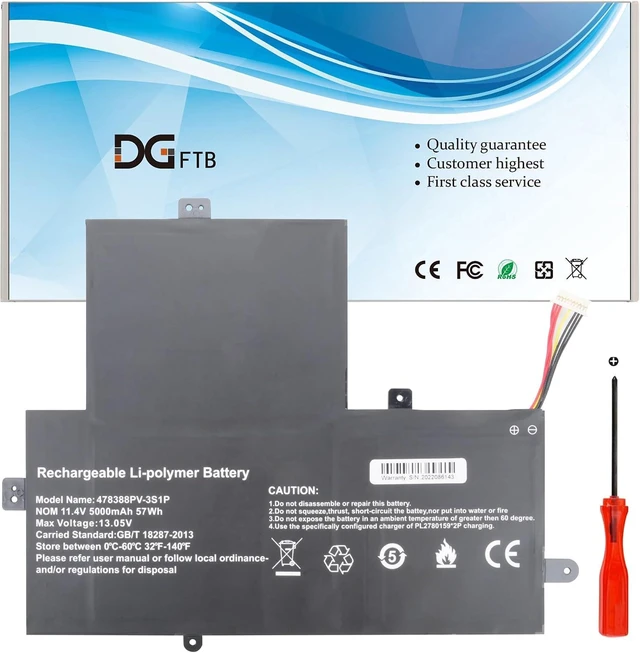 Alt view image 8 of 14 - DGFTB U478388PV-3S1P U478388PV 478388PV-3S1P Laptop Battery Replacement for Gateway Gwtn156-12Bl GWTN156-12BK GWTN156-12BL GWTN156-12RD GWTN156-12GR Series 3ICP5/83/88 11.4V 57Wh/5000mAh