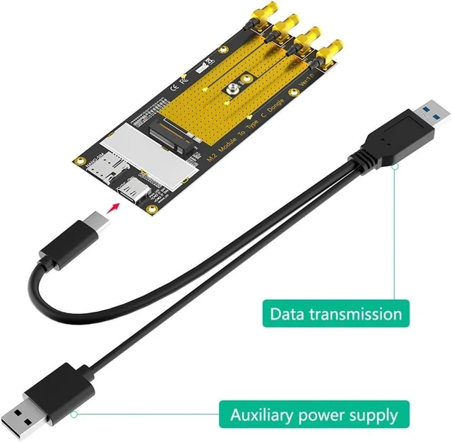 Alt view image 13 of 14 - JMT M.2 B Key 3G/4G/5G Module to USB-C USB 3.0 Adapter with Nano SIM Card Slot Compatible with RM500Q RM500U GM800 SIM8200 Module (with Antennas)