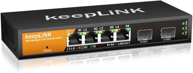Alt view image 8 of 14 - 6 Port 2.5G Smart Web Managed Switch, 4 x 2.5G Base-T Ports, 2 x 10G SFP+ Slots, Support Static Link Aggregation, QoS/VLAN/IGMP, Metal Fanless Multi-Gig Network Ethernet Switch