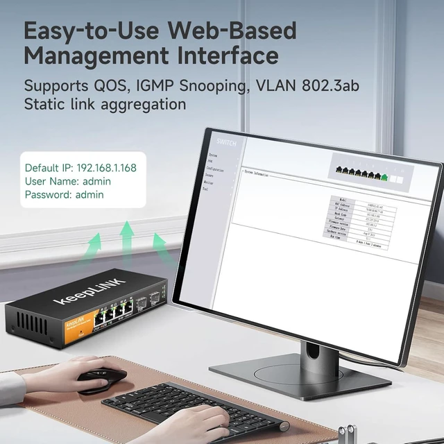Alt view image 10 of 14 - 6 Port 2.5G Smart Web Managed Switch, 4 x 2.5G Base-T Ports, 2 x 10G SFP+ Slots, Support Static Link Aggregation, QoS/VLAN/IGMP, Metal Fanless Multi-Gig Network Ethernet Switch