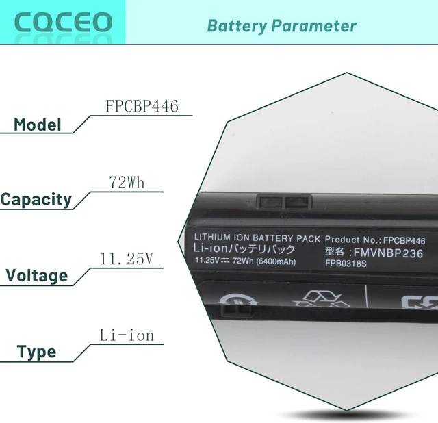 Alt view image 10 of 14 - FPCBP446 Laptop Battery for Fujitsu LifeBook T725 T726 Series FPCBP446AP