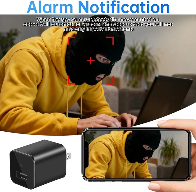 Alt view image 8 of 10 - PATTERSON 1080P Hidden Camera Spy Cam USB Charger - Disguised Security Cam Full HD Mini Wireless WiFi, Motion Detection & Live Alert to Phone App, Secret Home Security Nanny Cam