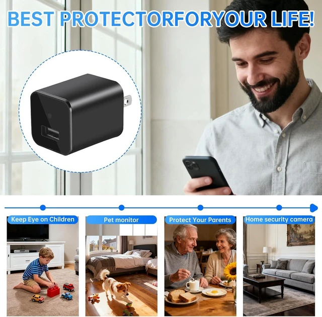 Alt view image 9 of 10 - PATTERSON 1080P Hidden Camera Spy Cam USB Charger - Disguised Security Cam Full HD Mini Wireless WiFi, Motion Detection & Live Alert to Phone App, Secret Home Security Nanny Cam