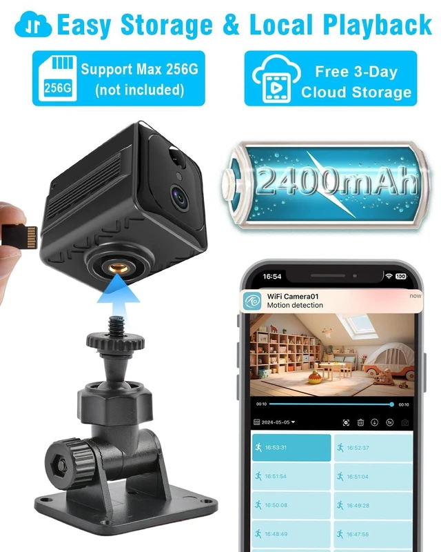 Alt view image 10 of 10 - LAIFUCAM WiFi Spy Hidden Camera Wireless 4K Small Nanny Cam Indoor Home Security Video Camera with 120 Days Standby Battery Life Phone APP Motion Detection Night Vision