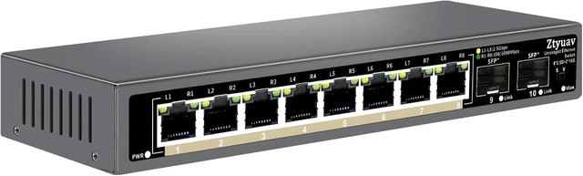 Alt view image 8 of 14 - 10 Port Unmanaged 2.5G Ethernet Switch with 8 x 2.5G RJ-45 Ports, 2 x 10G SFP+ Ports, Ports Speed Auto-Negotiation-100/1000/2500Mbps, One-Key VLAN, Fanless Metal Design, Plug & Play