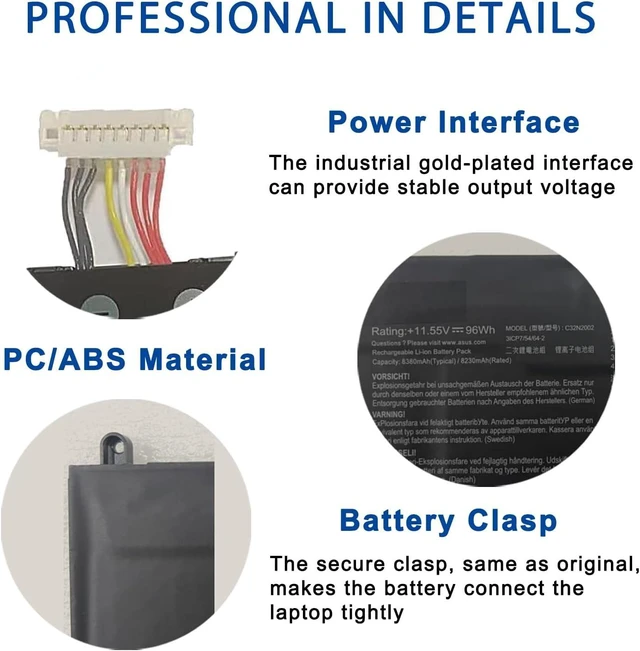Alt view image 9 of 12 - C32N2002 Laptop Battery Replacement for ASUS ZenBook Flip 15 UX535LI, UX564EH, UX564EH-EZ004T, ZenBook Pro 15 UX535 UX535L Series 0B200-03770000 11.55V 96Wh 8230mAh