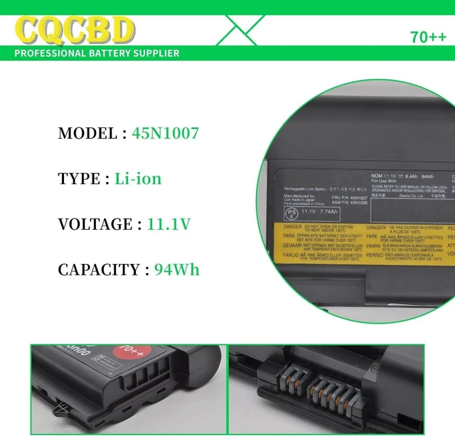 Alt view image 9 of 12 - CQCQ 70++ Laptop Battery for Lenovo ThinkPad T430 T420 T410 T530 T520 T510 W530 W520 W510 L430 L420 L412 L530 L520 L512 45N1011 45N1010 0A36302 0A36303 45N1006 45N1007 9-Cell 11.1V 94Wh