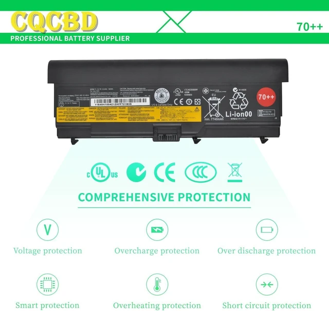 Alt view image 10 of 12 - CQCQ 70++ Laptop Battery for Lenovo ThinkPad T430 T420 T410 T530 T520 T510 W530 W520 W510 L430 L420 L412 L530 L520 L512 45N1011 45N1010 0A36302 0A36303 45N1006 45N1007 9-Cell 11.1V 94Wh