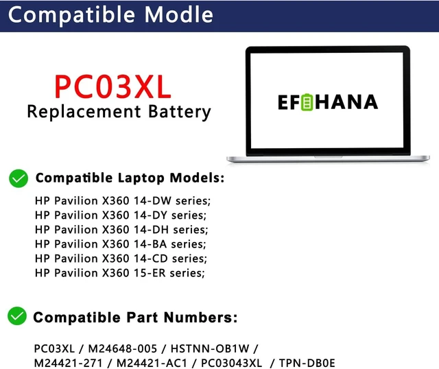Alt view image 9 of 12 - PC03XL PC03043XL Laptop Battery Replace for HP Pavilion X360 14 15 14-DW/DY/BA/CD 15-ER HSTNN-OB1W M24421-271/AC1 M24648-005 TPN-DB0E 15-er0125od 14-dy1031ns 14M-DY0113DX/DY1033DX 14-BA125CL/BA153CL