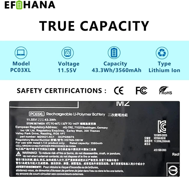 Alt view image 8 of 12 - PC03XL PC03043XL Laptop Battery Replace for HP Pavilion X360 14 15 14-DW/DY/BA/CD 15-ER HSTNN-OB1W M24421-271/AC1 M24648-005 TPN-DB0E 15-er0125od 14-dy1031ns 14M-DY0113DX/DY1033DX 14-BA125CL/BA153CL